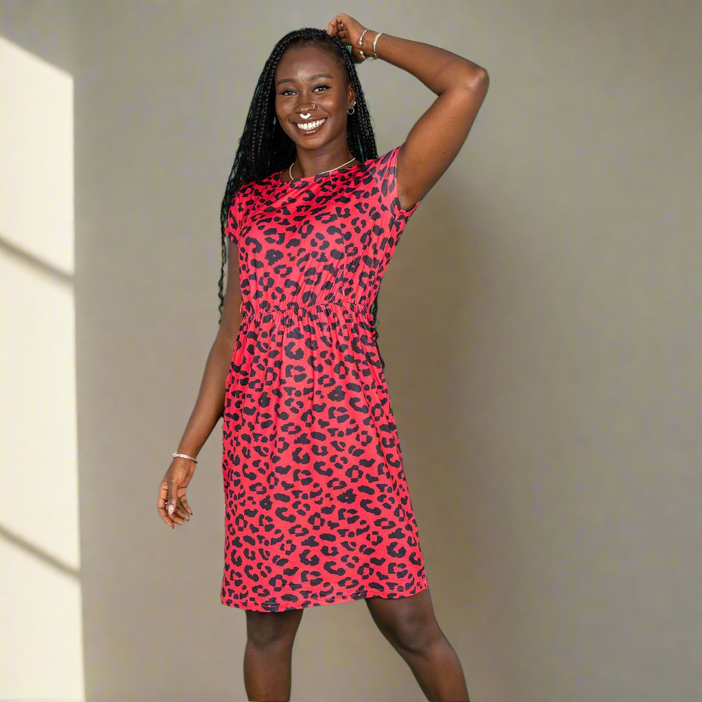 Red Leopard Print Knee Length Breastfeeding Dress | Nursing Dress | MilkyMoon
