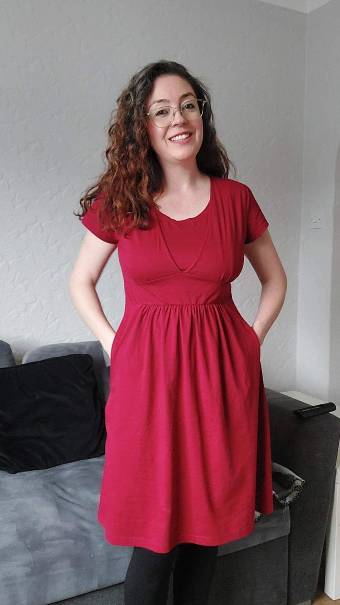 Burgundy Cotton Breastfeeding Dress | Nursing Dress | Knee Length Feeding Dress