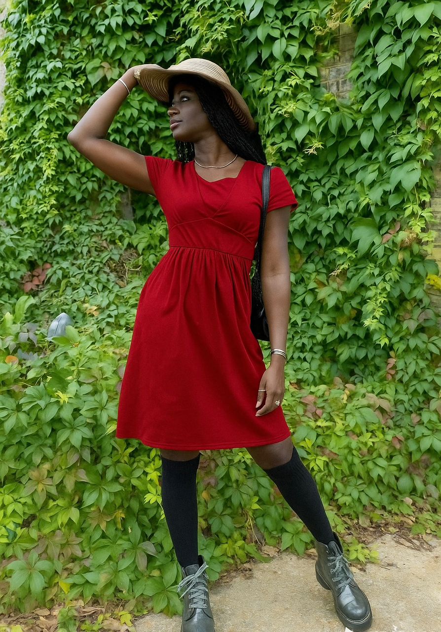 Burgundy Cotton Breastfeeding Dress | Nursing Dress | Knee Length Feeding Dress