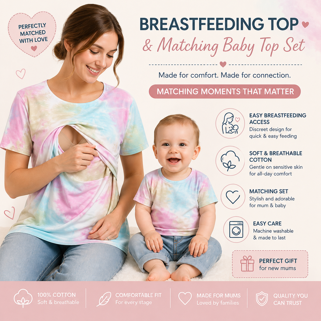 Cotton Tie-Dye Breastfeeding Top & Matching Kids Top Set