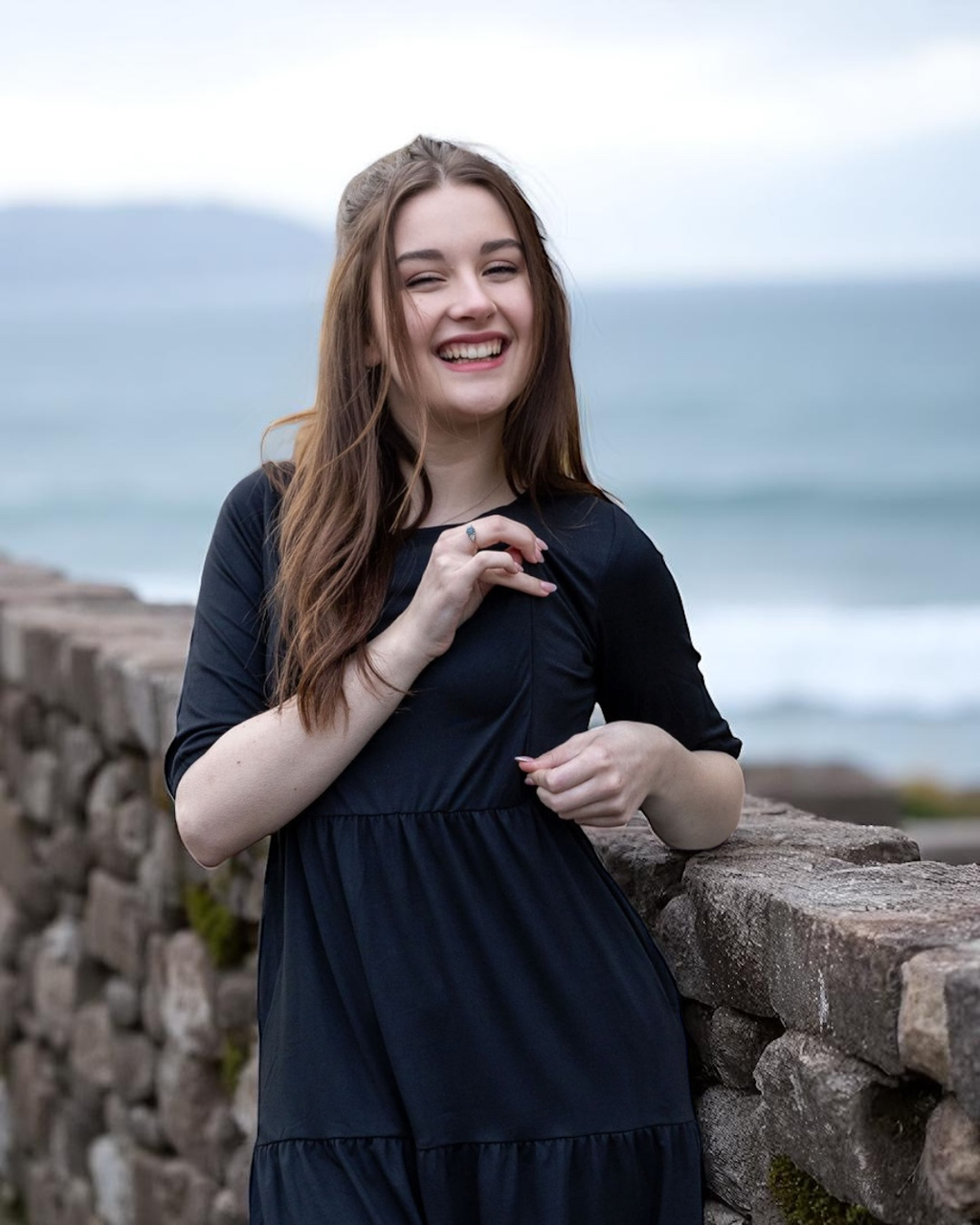 Black Cotton Midi Breastfeeding Dress | MilkyMoon
