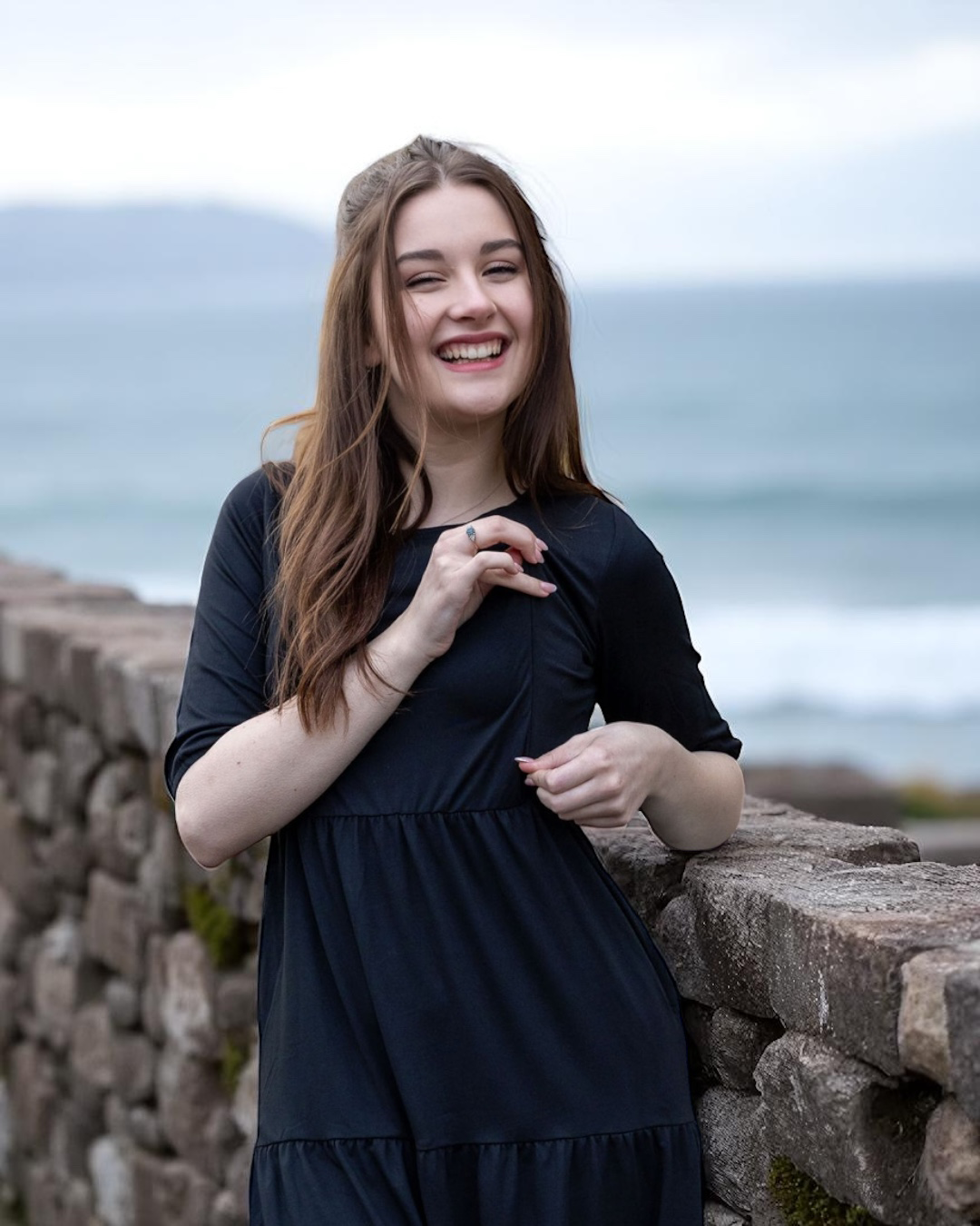 Black Cotton Midi Breastfeeding Dress | MilkyMoon