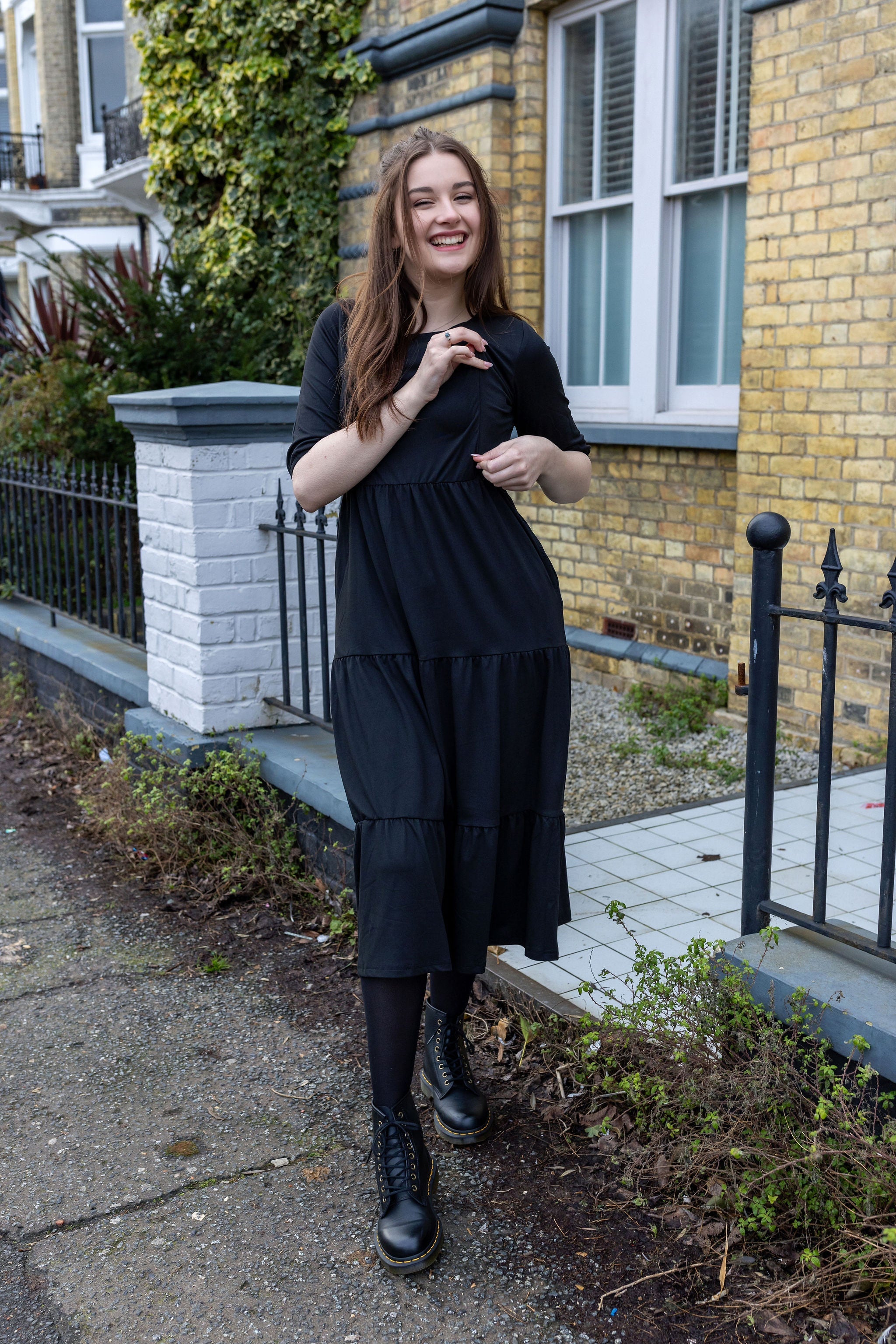 Black Cotton Midi Breastfeeding Dress | MilkyMoon