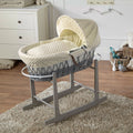 Cream Dimple Grey Wicker Baby Moses Basket With Stand