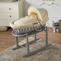Cream Waffle Grey Wicker Baby Moses Basket With Stand