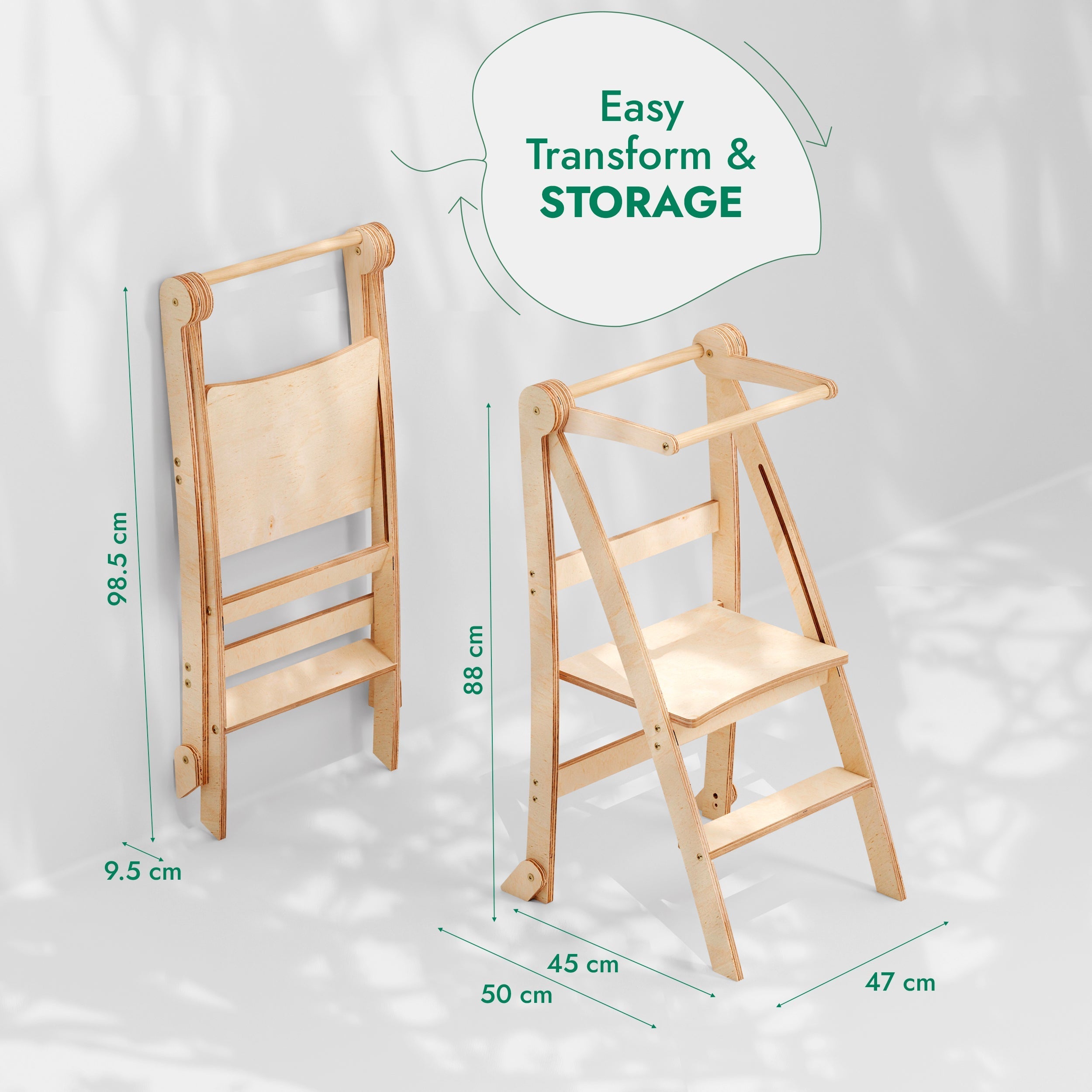 Folding Growing Chair – Montessori Step Stool with Safety Rails for Toddlers – Beige