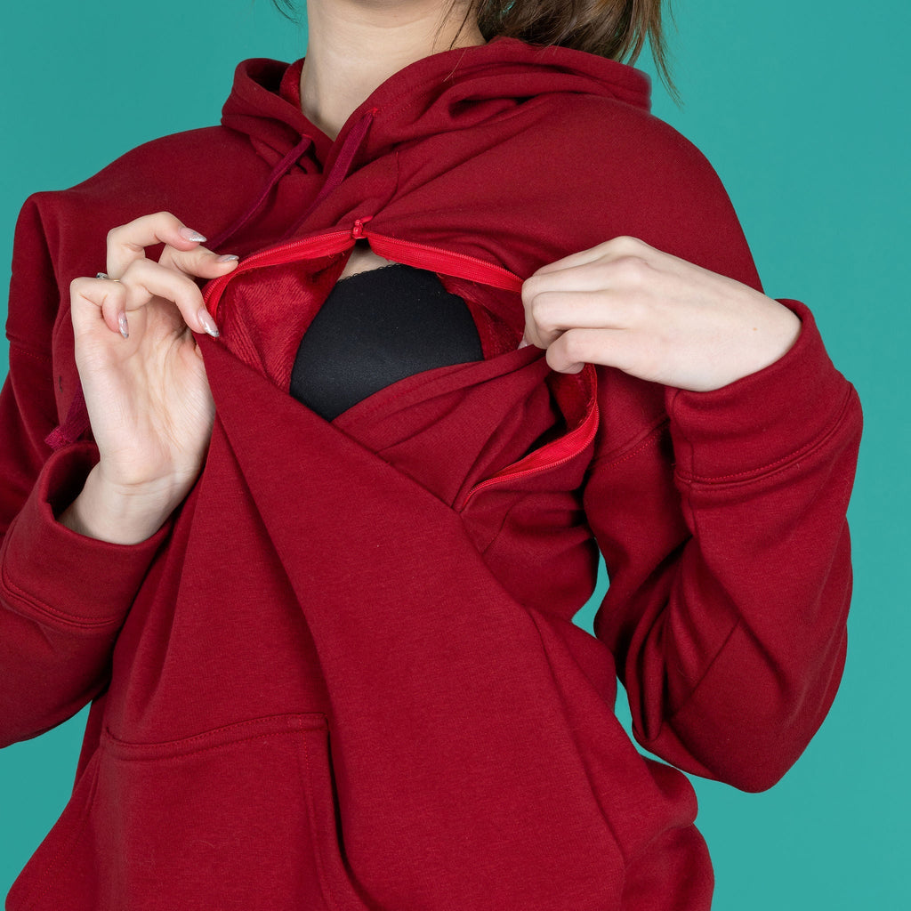 Burgundy Fleece-Lined Breastfeeding Hoodie | Nursing Hoodie