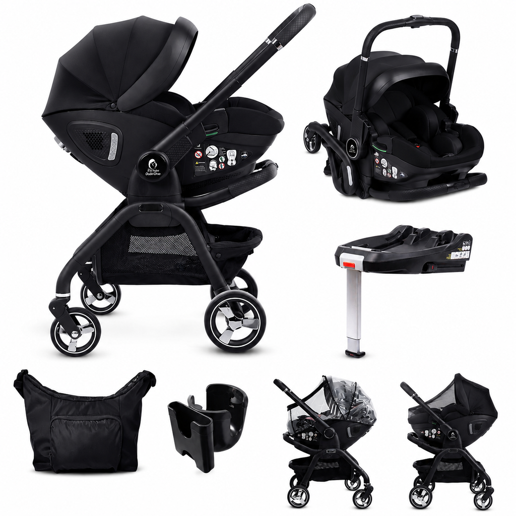 For Your Little One Qubi Infant Car Seat Stroller 7 Piece Bundle - Eclipse Black