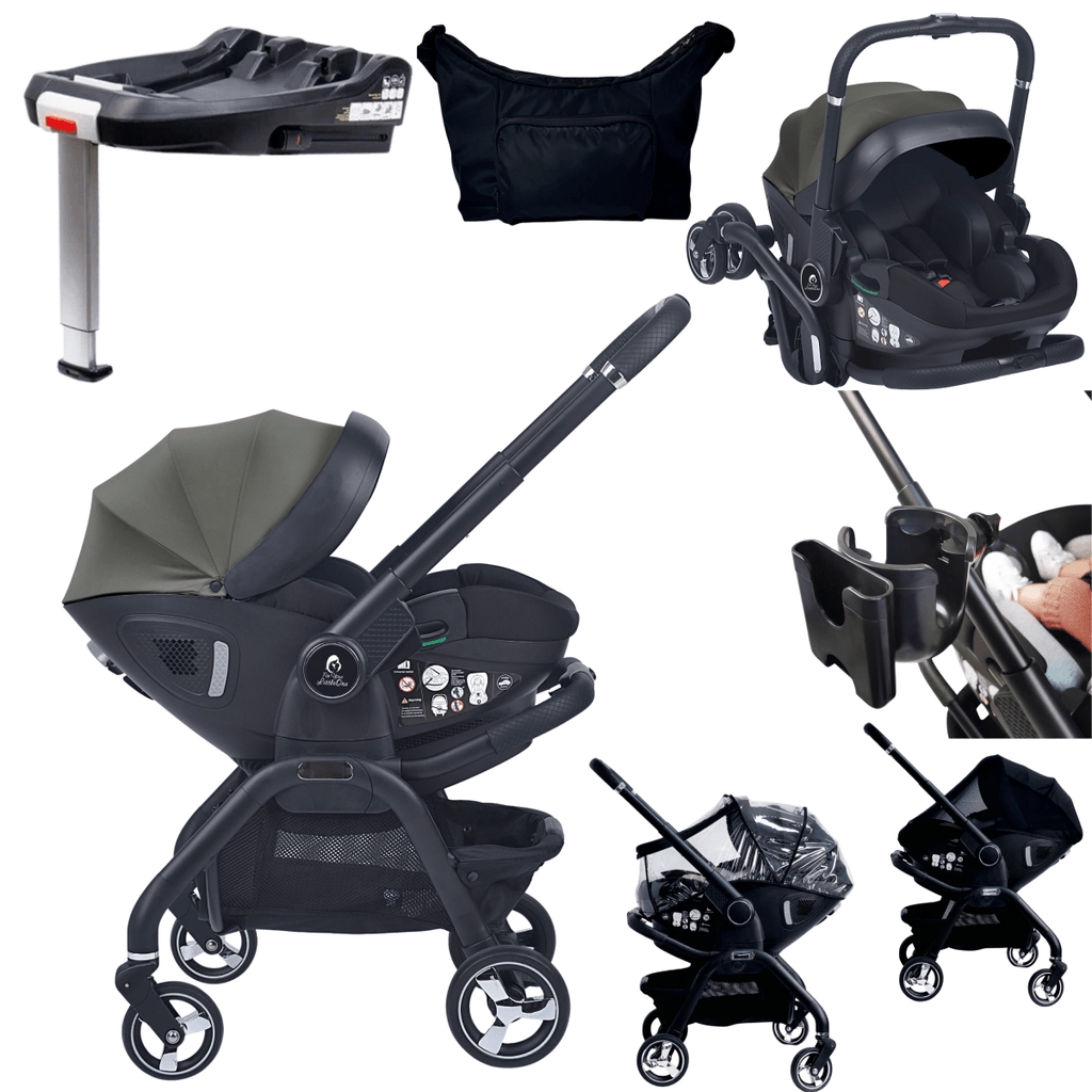 For Your Little One Qubi Infant Car Seat Stroller 7 Piece Bundle - Olive Grey