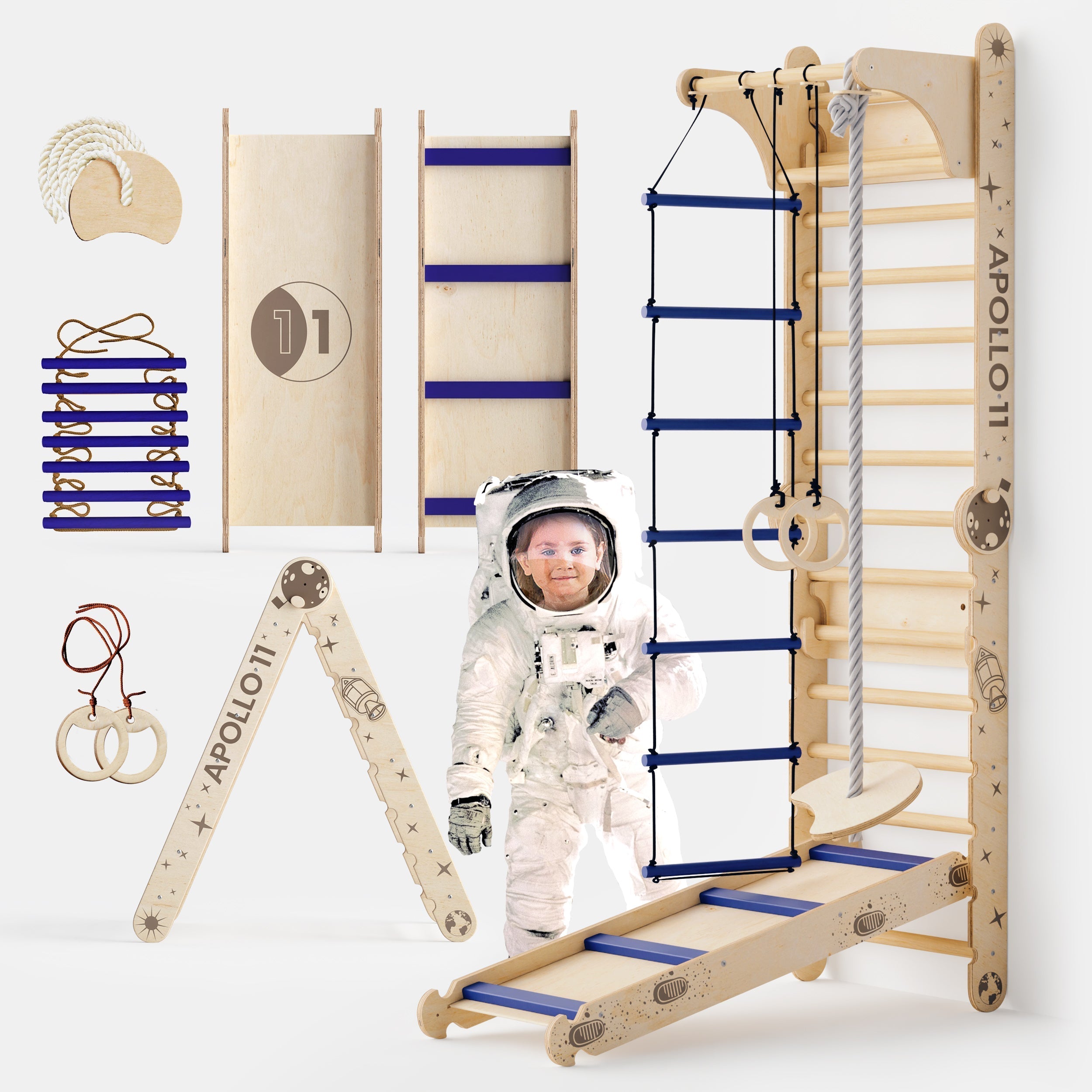 6in1 Swedish Ladder for Kids – Converts into Pikler Triangle + Slide + Swing