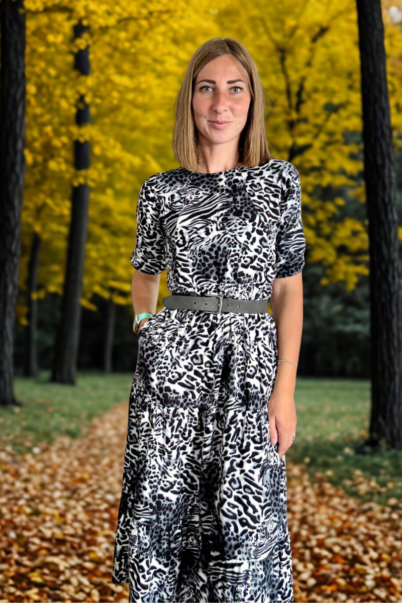 Grey Leopard Print Breastfeeding Midi Dress | Nursing Dress | MilkyMoon