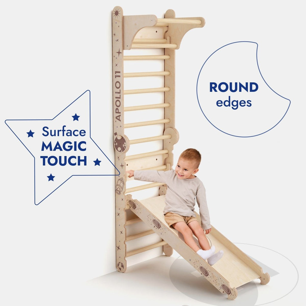 6in1 Swedish Ladder for Kids – Converts into Pikler Triangle + Slide + Swing