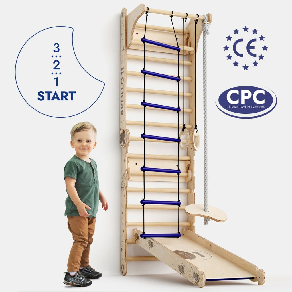 6in1 Swedish Ladder for Kids – Converts into Pikler Triangle + Slide + Swing