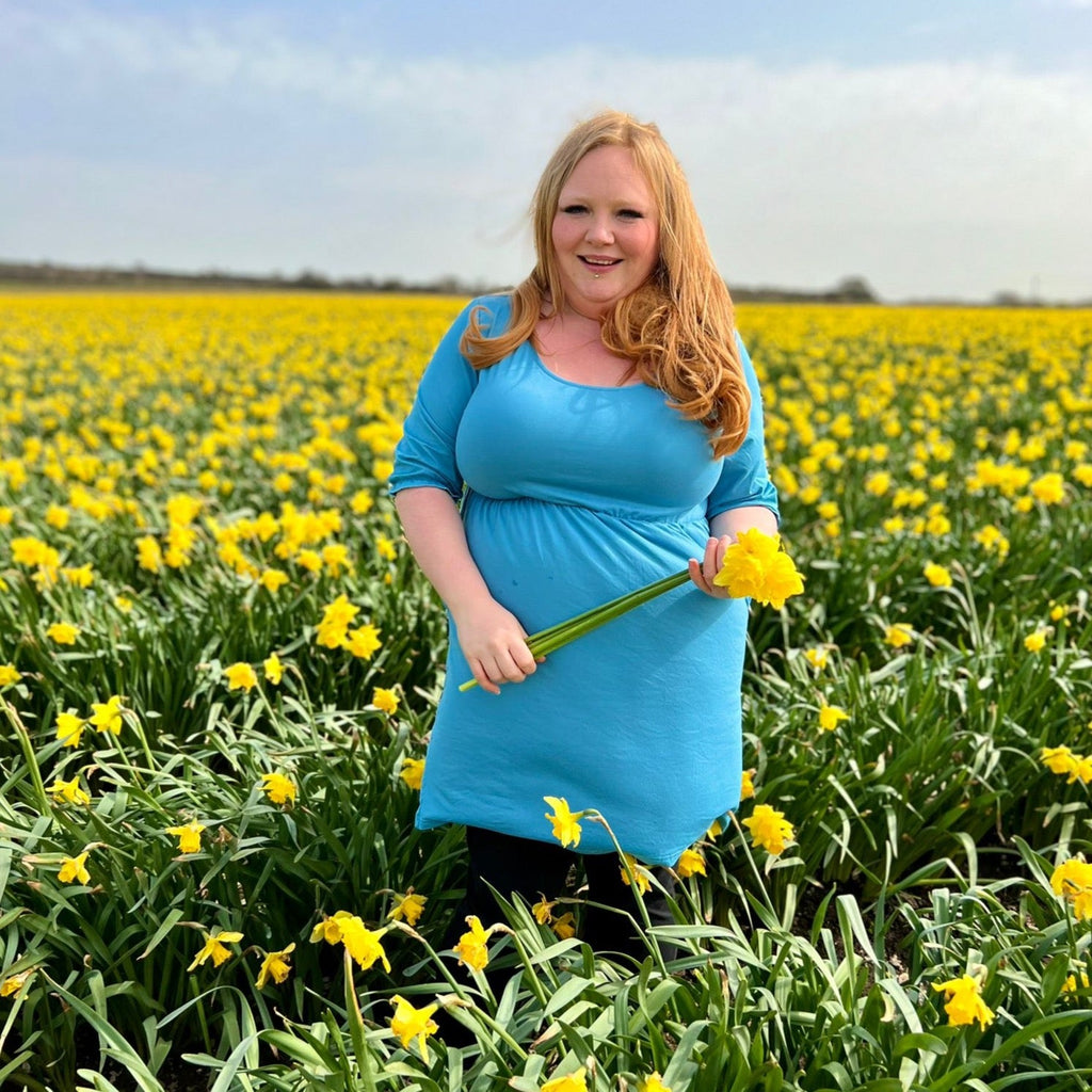 Blue Dress – Flattering Waist Fit with Pockets | Petite Dress