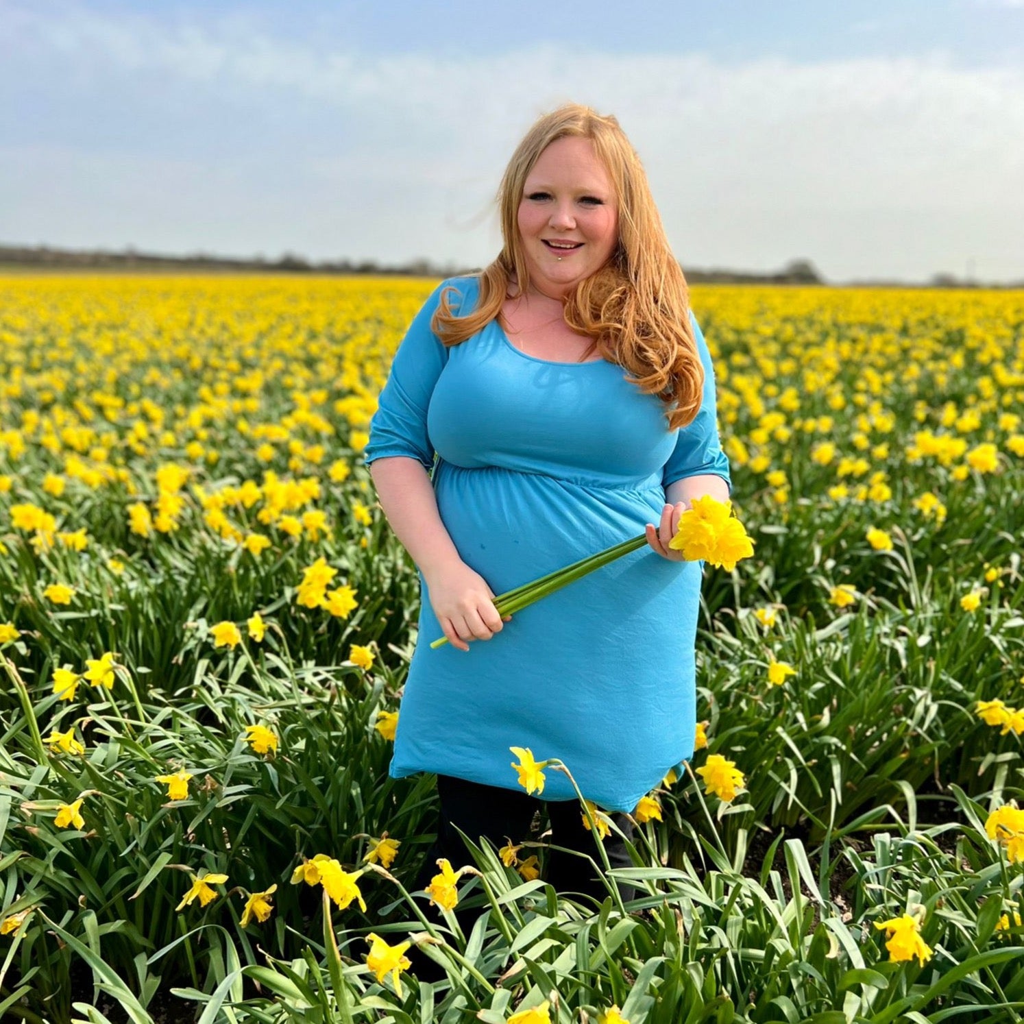 Blue Dress – Flattering Waist Fit with Pockets | Petite Dress