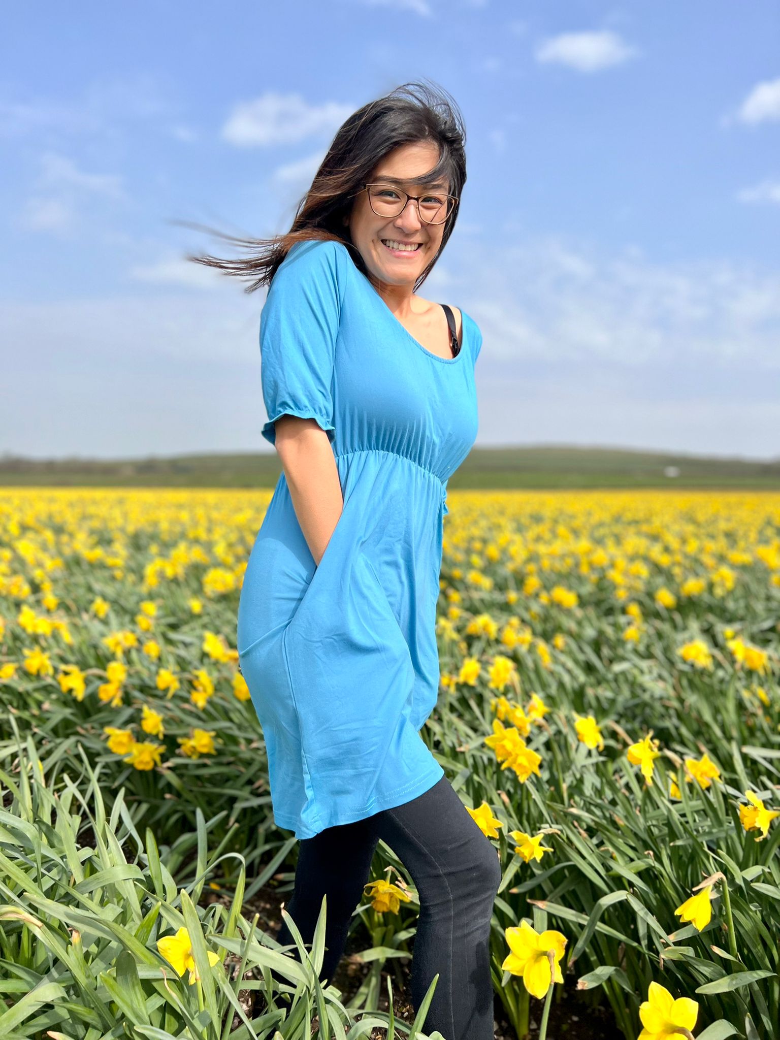 Petite Blue Dress – Flattering Waist Fit with Pockets | Everyday Classic