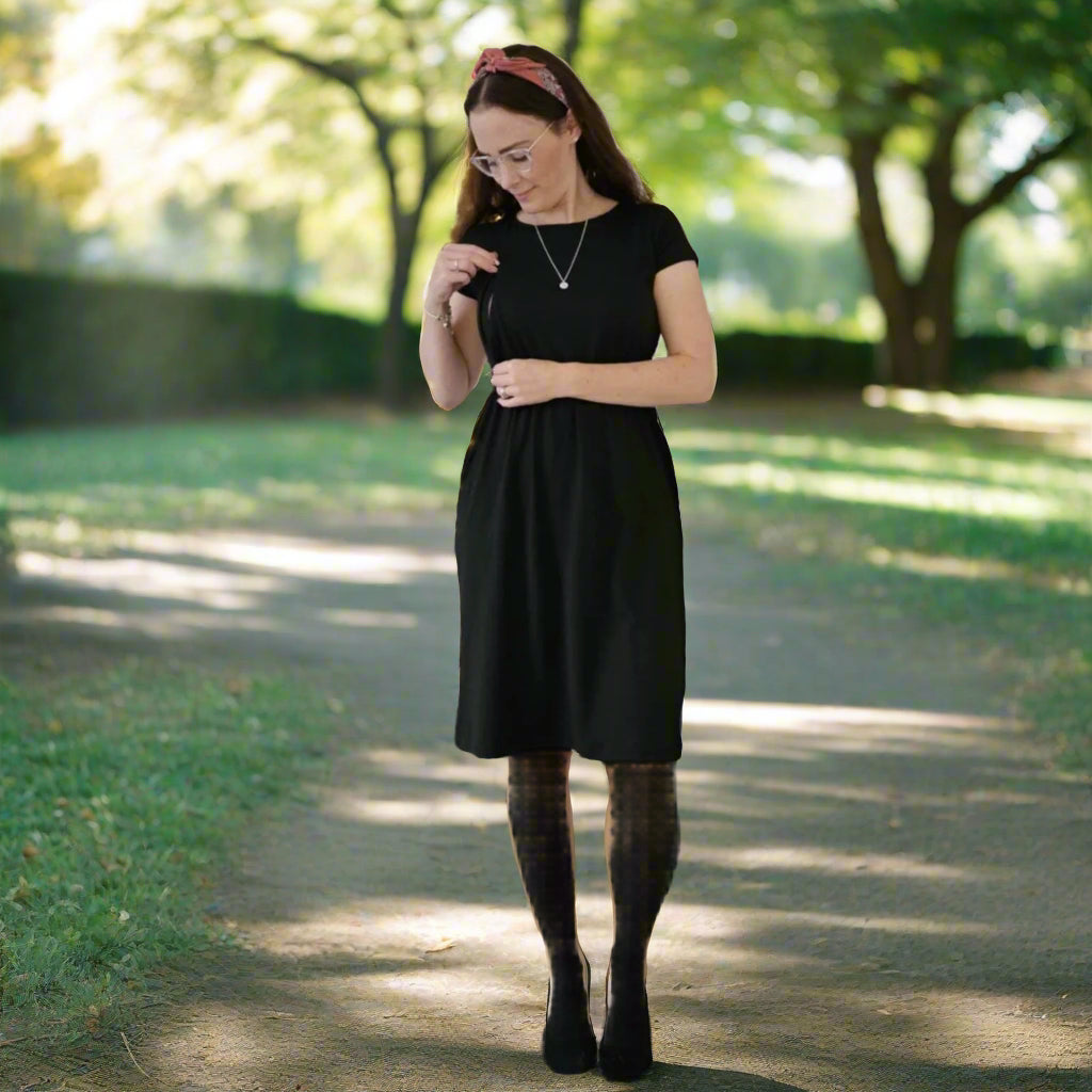 Black Knee Length Breastfeeding Dress | Nursing Dress | MilkyMoon