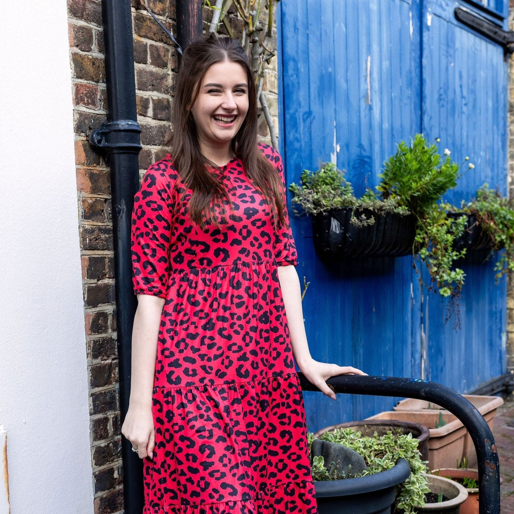 Red Leopard Midi Breastfeeding Dress | MilkyMoon