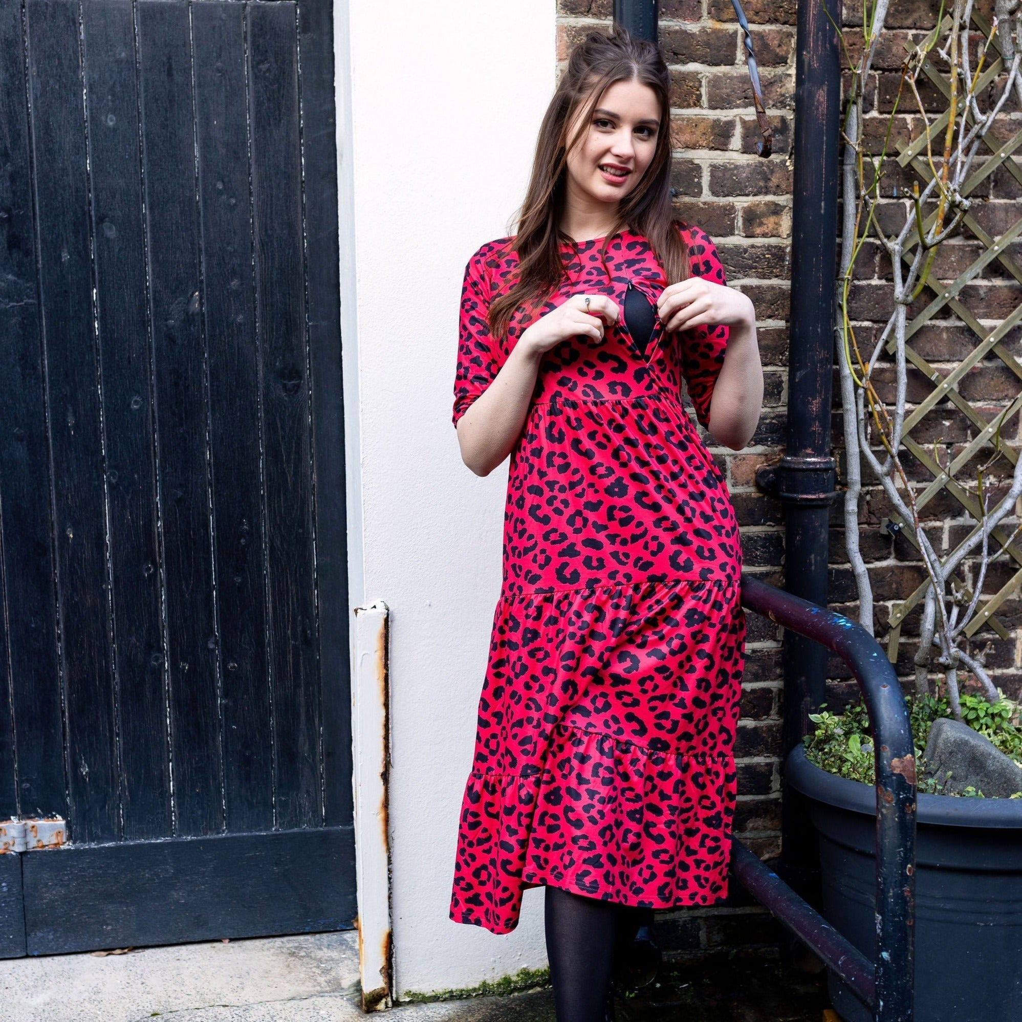 Red Leopard Midi Breastfeeding Dress | MilkyMoon