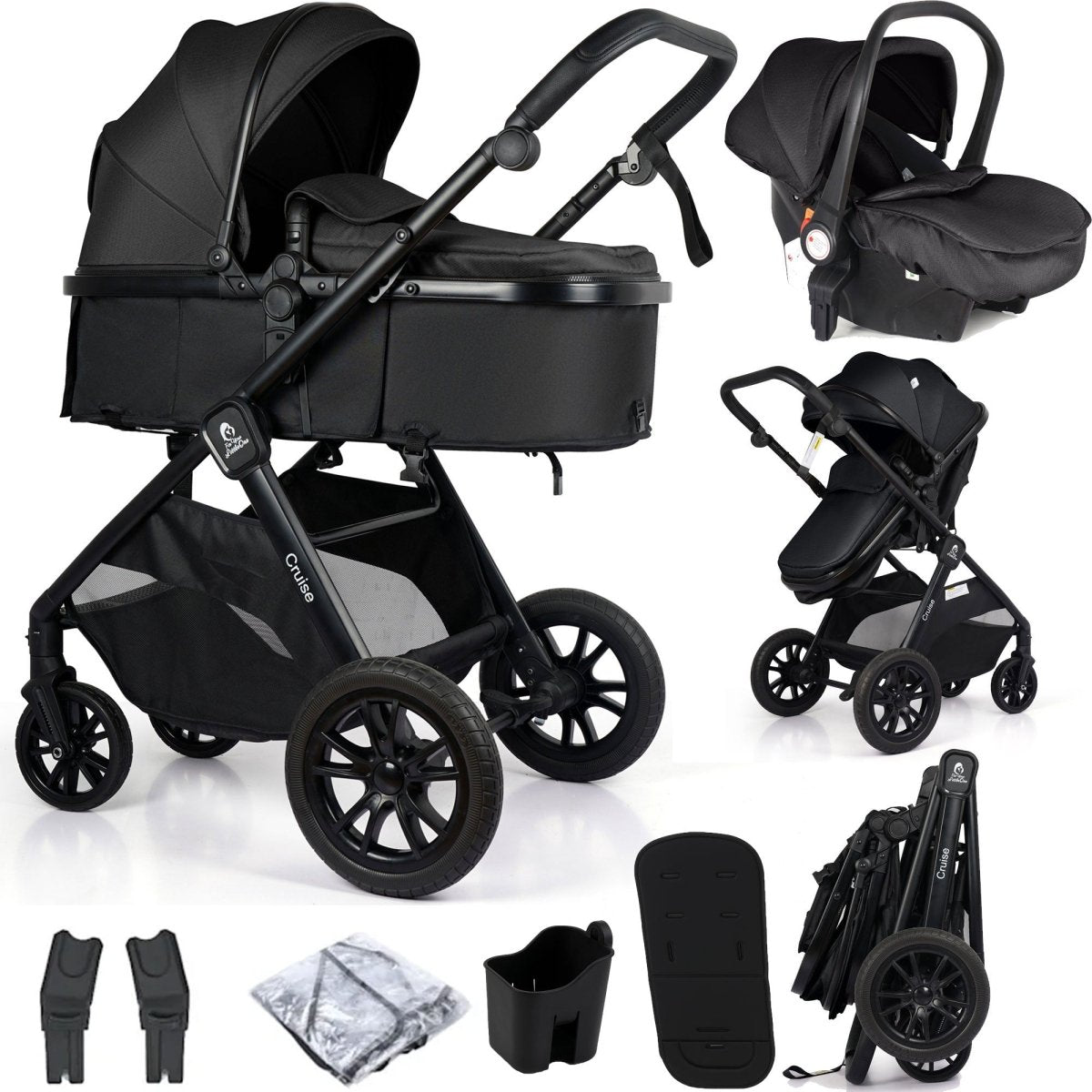 For Your Little One Cruise 3 In 1 Travel System With Car Seat - Eclipse Black (Free Cup / Seat Liner Included-  Grade A  (Clearance)