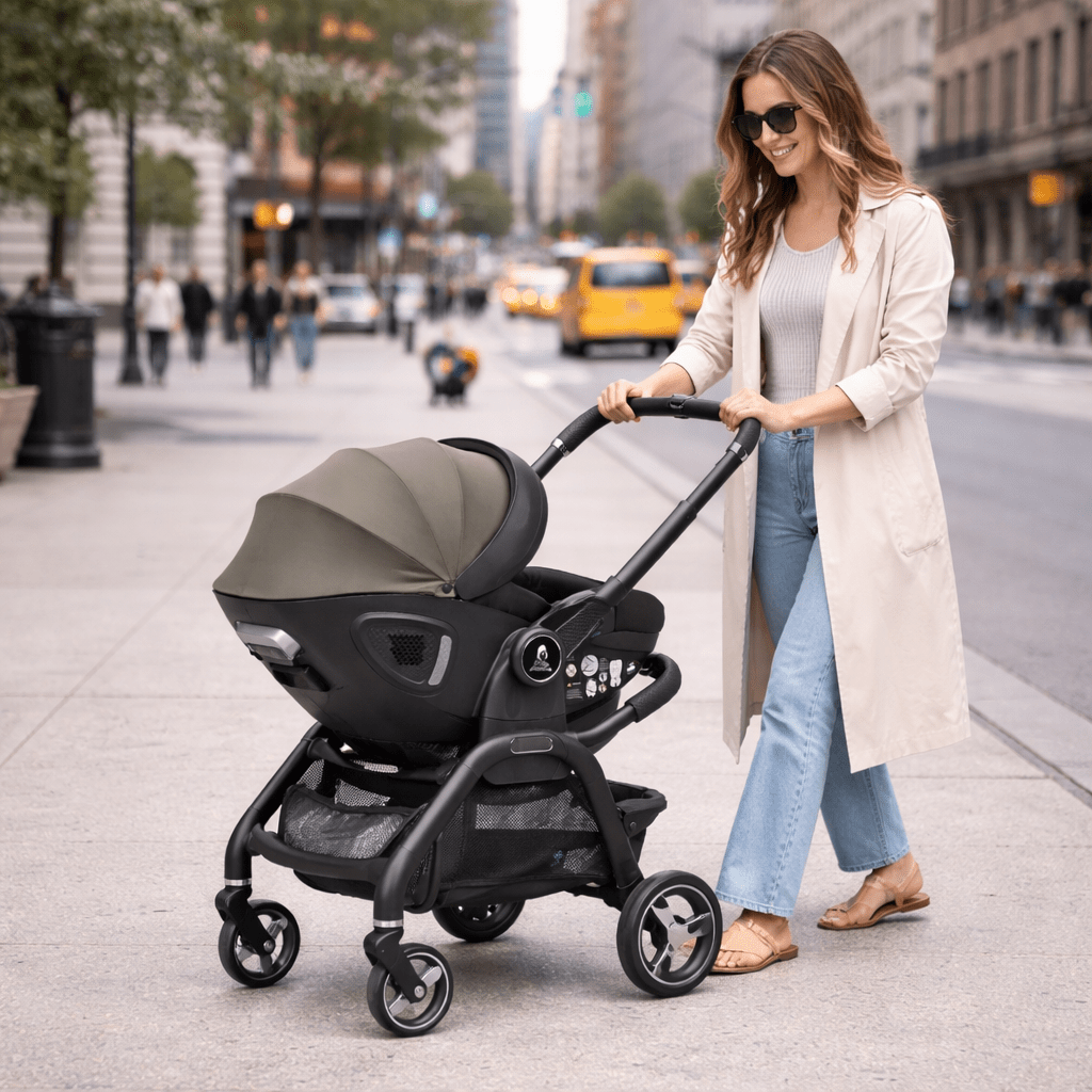 For Your Little One Qubi Infant Car Seat Stroller 7 Piece Bundle - Olive Grey