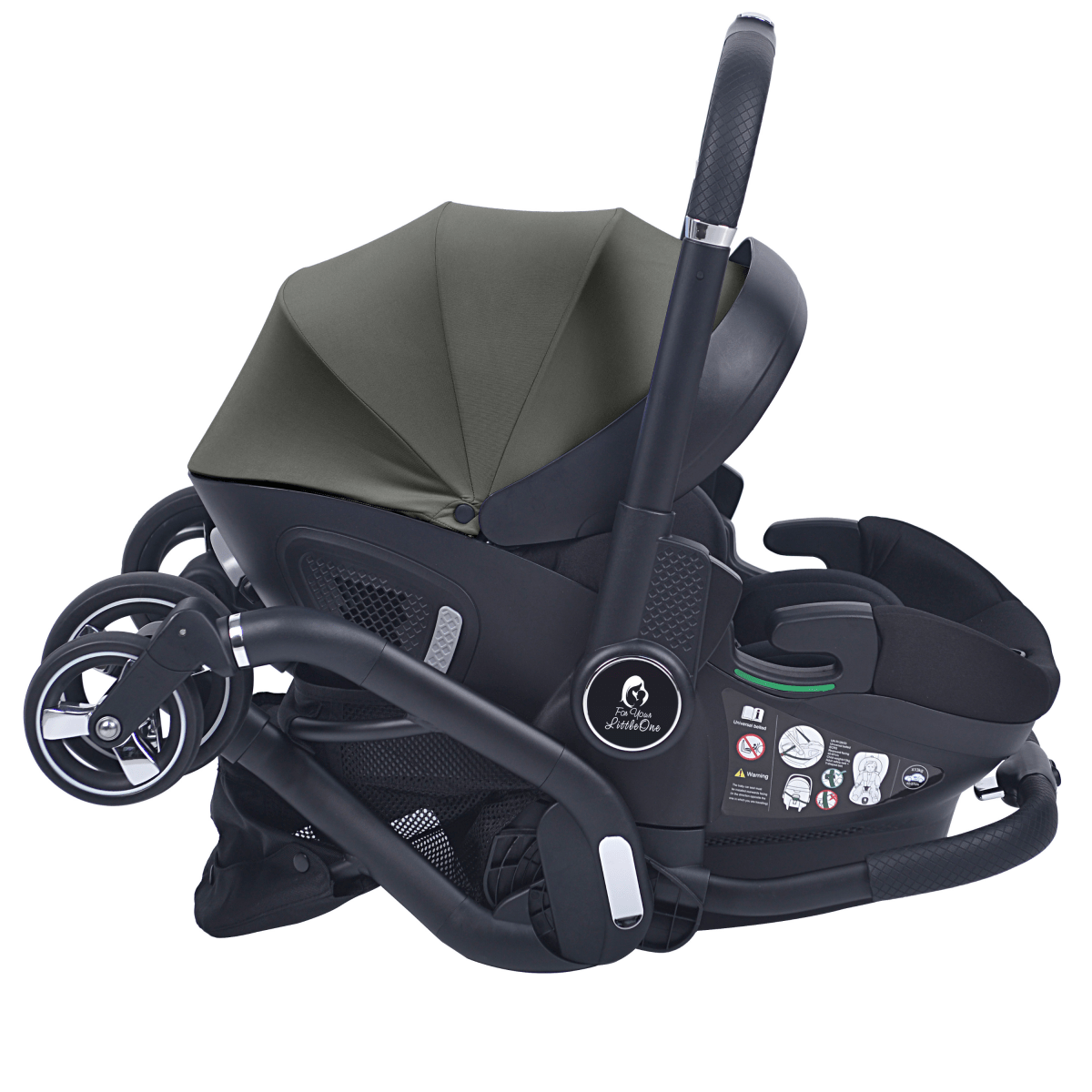 For Your Little One Qubi Infant Car Seat Stroller 7 Piece Bundle - Olive Grey