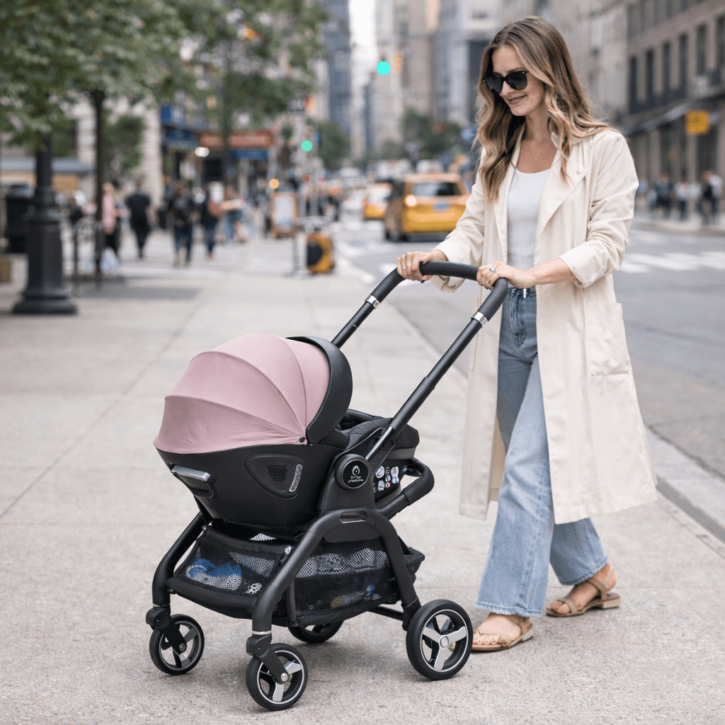 For Your Little One Qubi Infant Car Seat Stroller 7 Piece Bundle - Pastel Pink