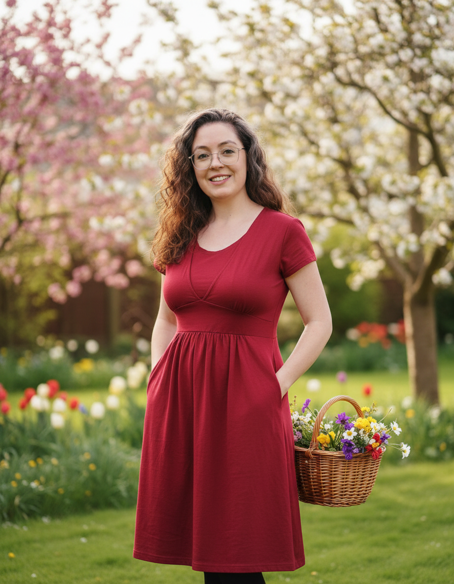 Burgundy Cotton Breastfeeding Dress | Nursing Dress | Knee Length Feeding Dress