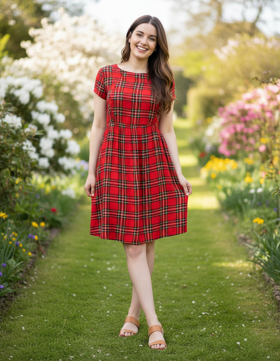 Red Tartan Cotton Knee Length Breastfeeding Dress | Nursing Dress | MilkyMoon