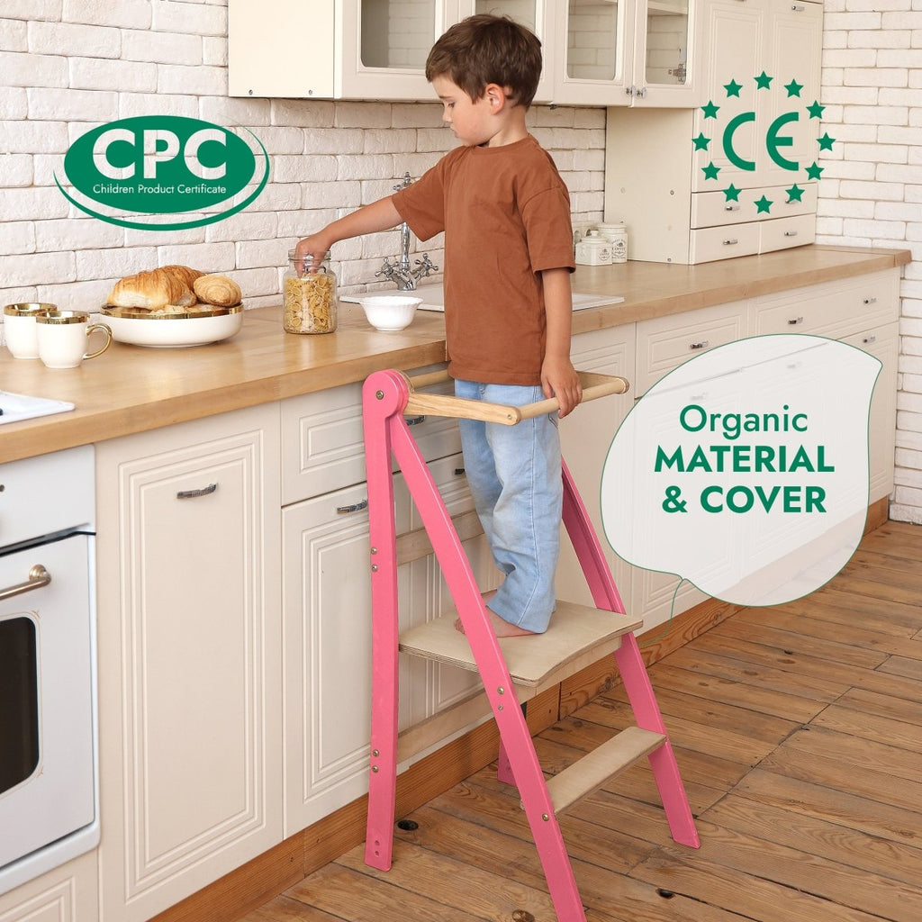 Helper Tower: A Multi-functional Foldable Step Stool for Kids - Pink