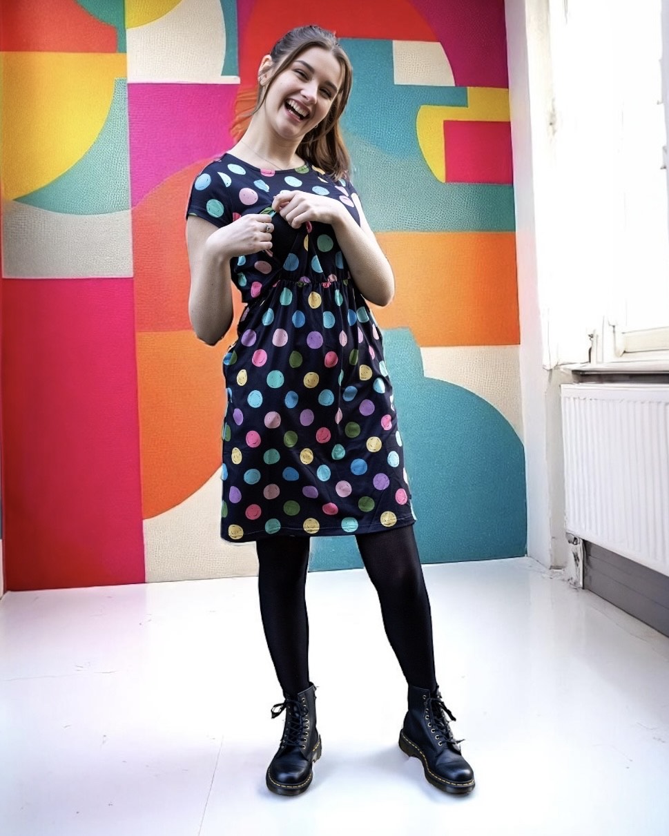 Shona Spot Knee Length Breastfeeding Dress | MilkyMoon
