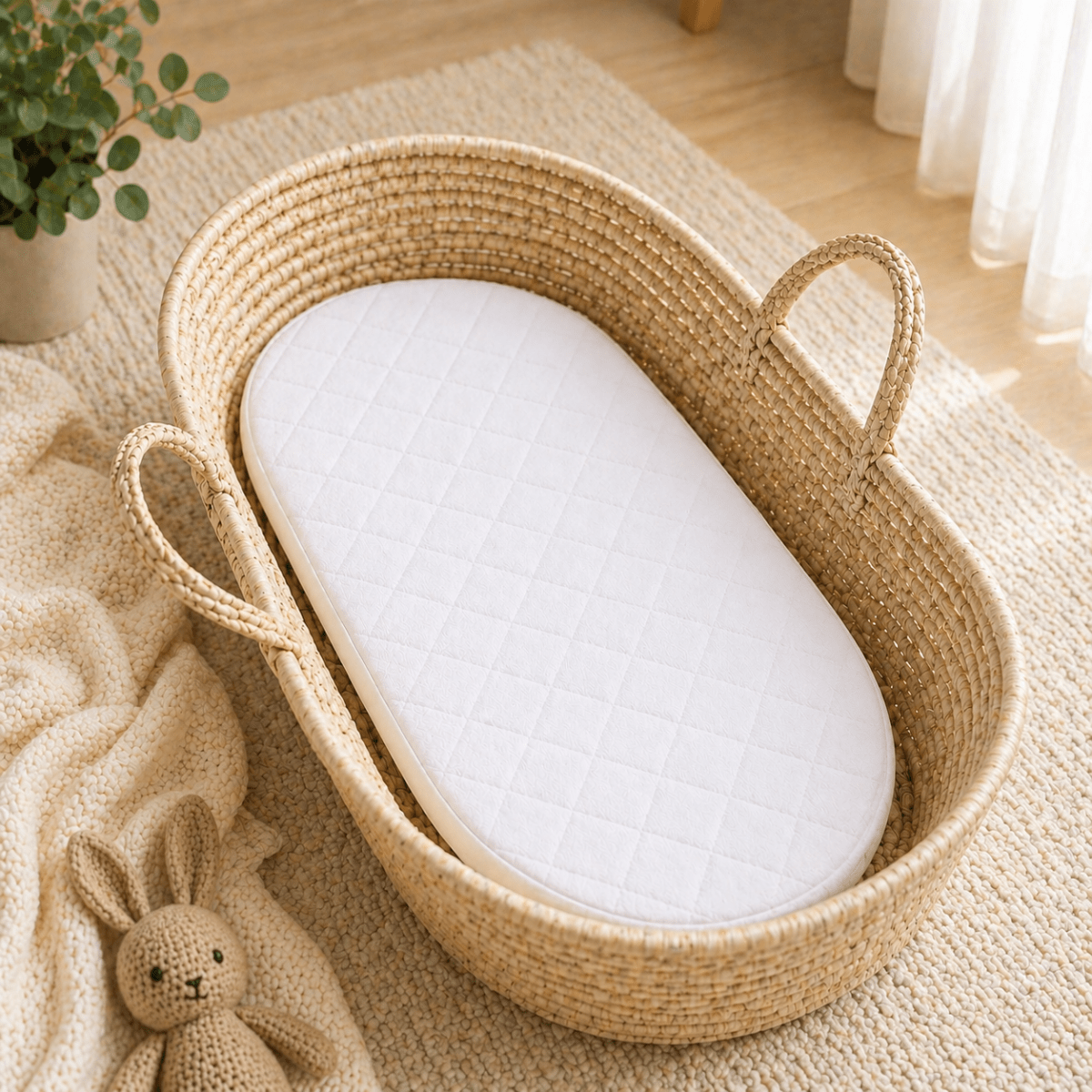 Quilted Moses Basket Mattress 74 x 28 x 3 cm