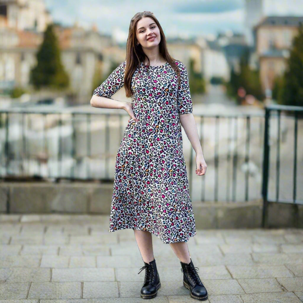 Rainbow Leopard Midi Breastfeeding Dress | Nursing Dress | MilkyMoon