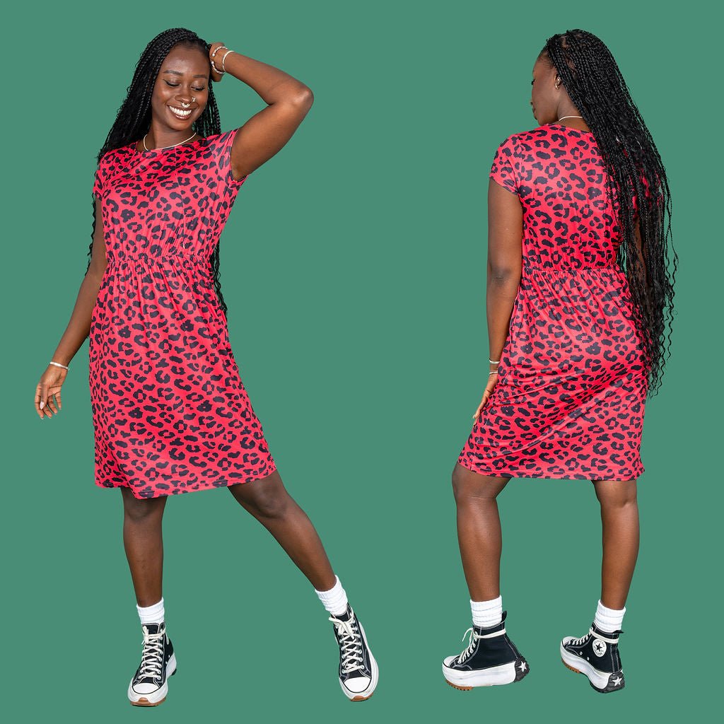 Red Leopard Print Knee Length Breastfeeding Dress | Nursing Dress | MilkyMoon