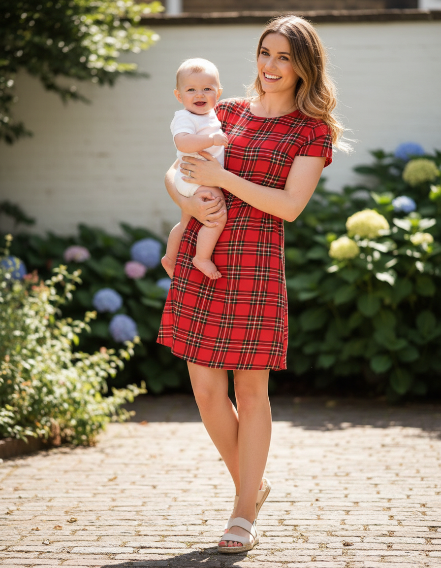 Red Tartan Cotton Knee Length Breastfeeding Dress | Nursing Dress | MilkyMoon