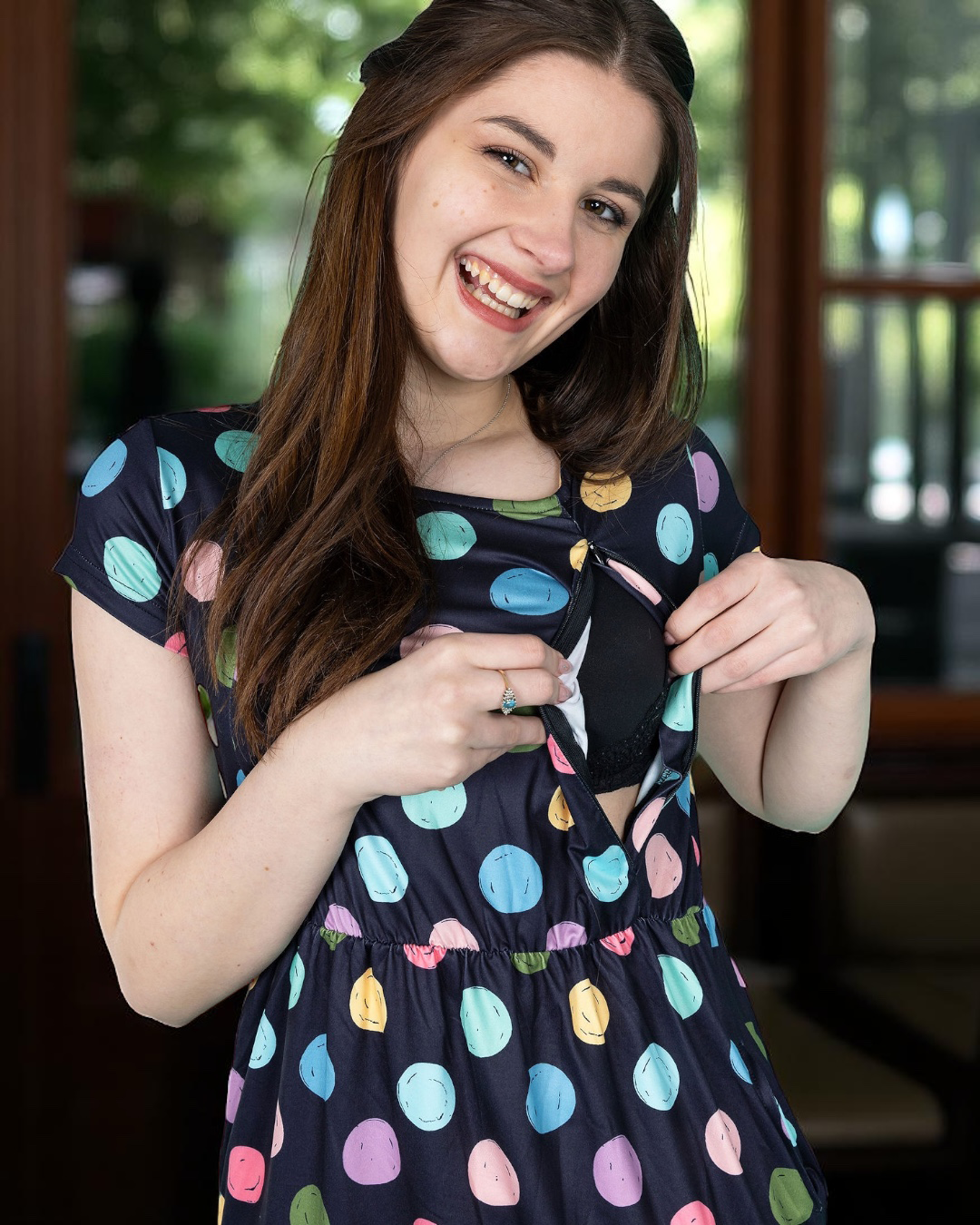 Shona Spot Knee Length Breastfeeding Dress | MilkyMoon