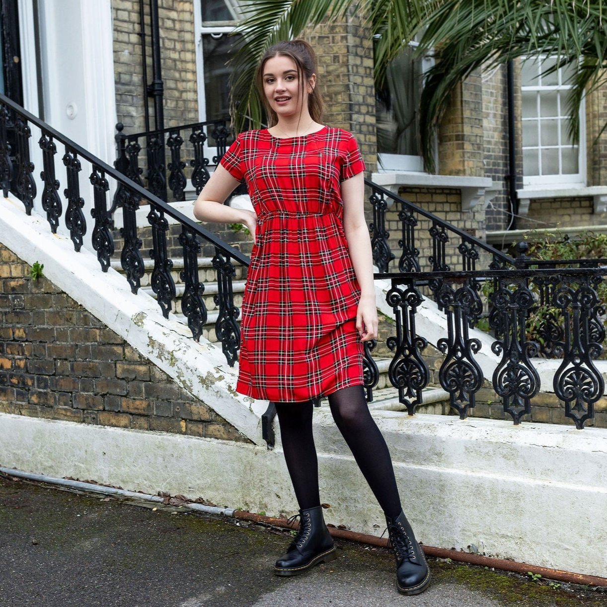 Red Tartan Cotton Knee Length Breastfeeding Dress | Nursing Dress | MilkyMoon